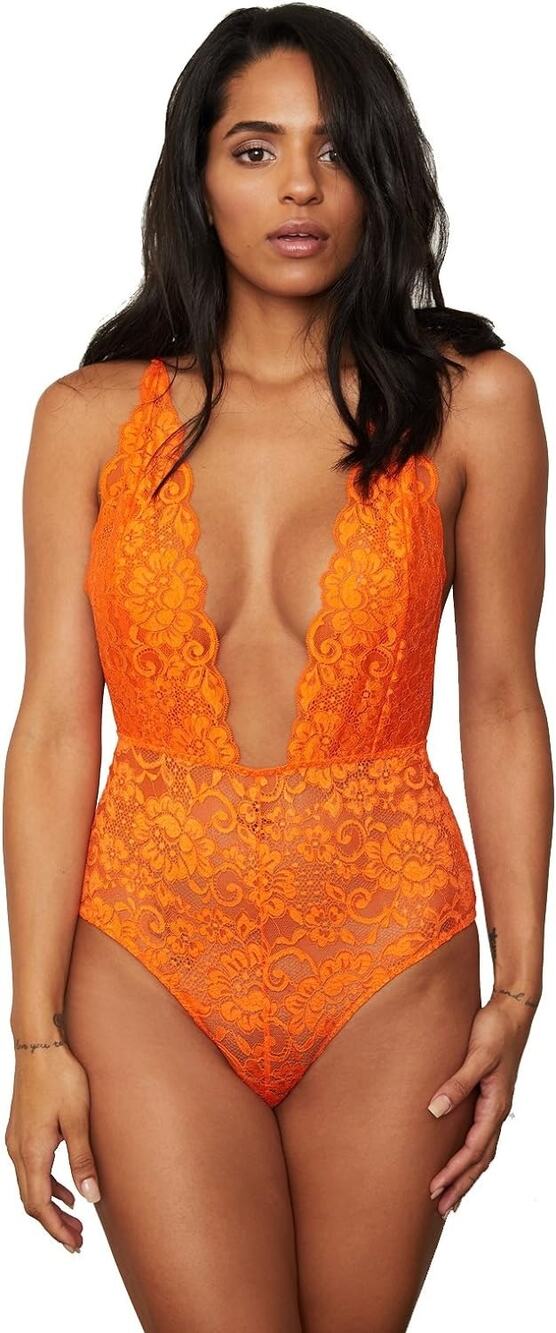 NEW Free People HAH Burnt Orange Comin' in HAHt Lace Floral Romantic Bodysuit S